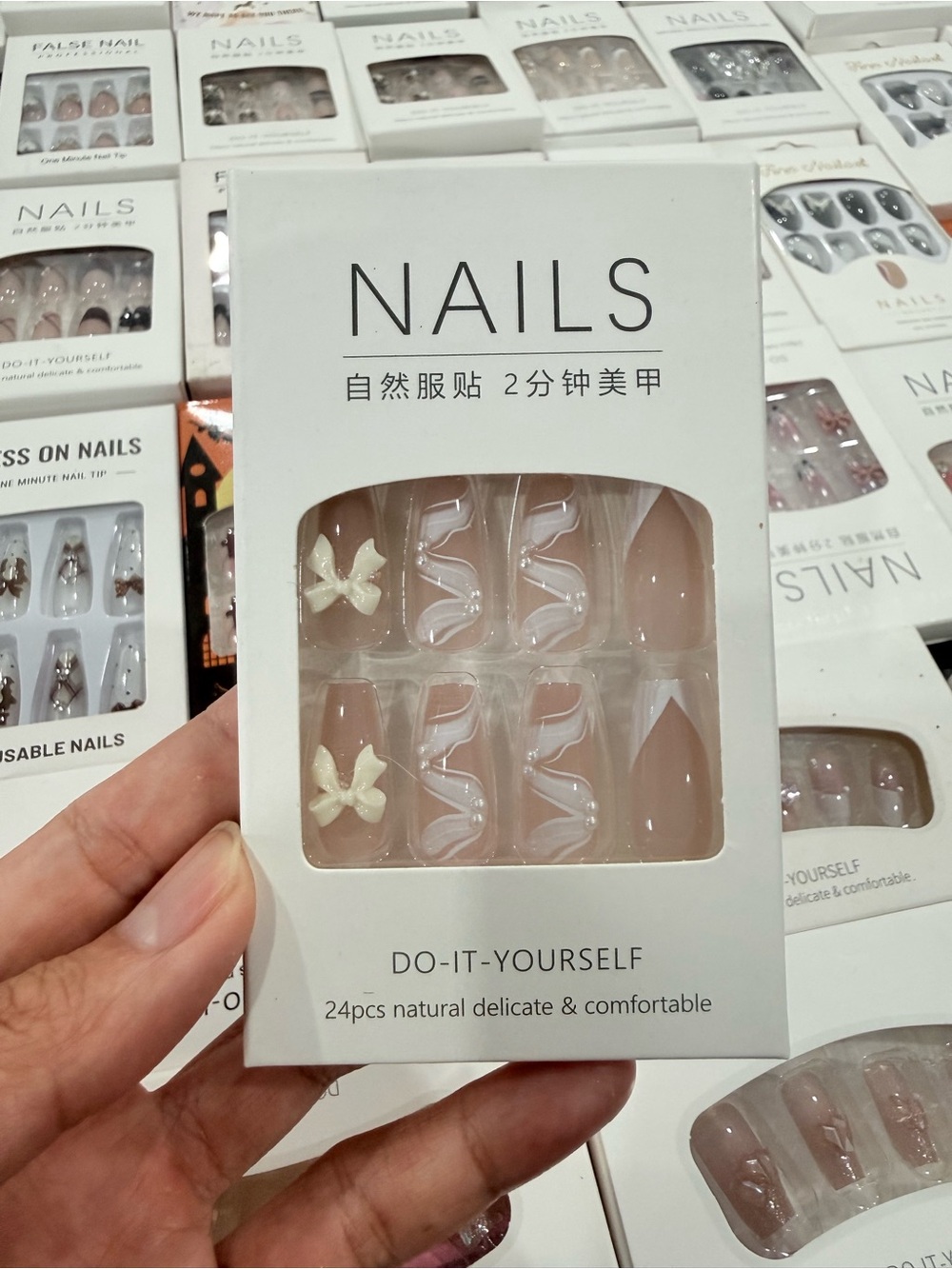 Do-It-Yourself Nude Pink Press-On Nail Set with 3D Bows